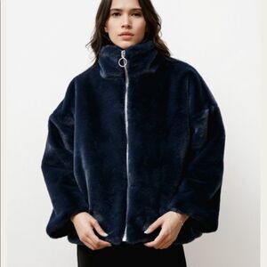 Priory Greatcoat in Faux Fur Navy